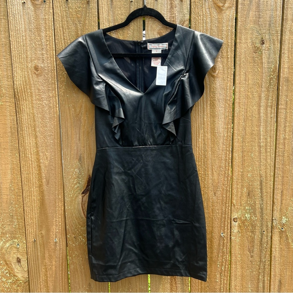 Flying Tomato Black Flutter Sleeve Sheath Mini Dress